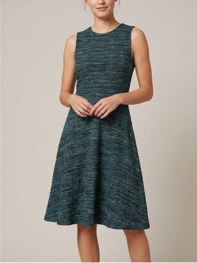 LOFT Teal Black Marled Knit A-Line Sleeveless Midi Dress Classic Modest Career 4